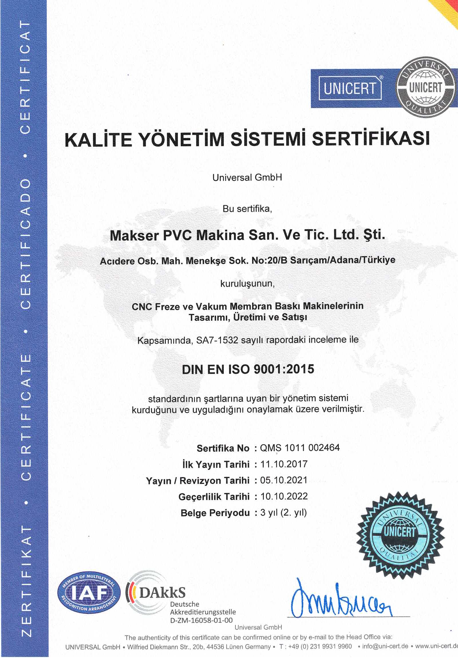 iso9001-2015 makser iso sertifikası