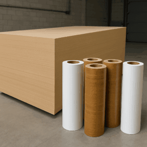 PVC folyo ve MDF plakaların bir arada bulunduğu fotoğraf. Photo showing PVC foils and MDF boards together.Foto mit PVC-Folien und MDF-Platten zusammen.