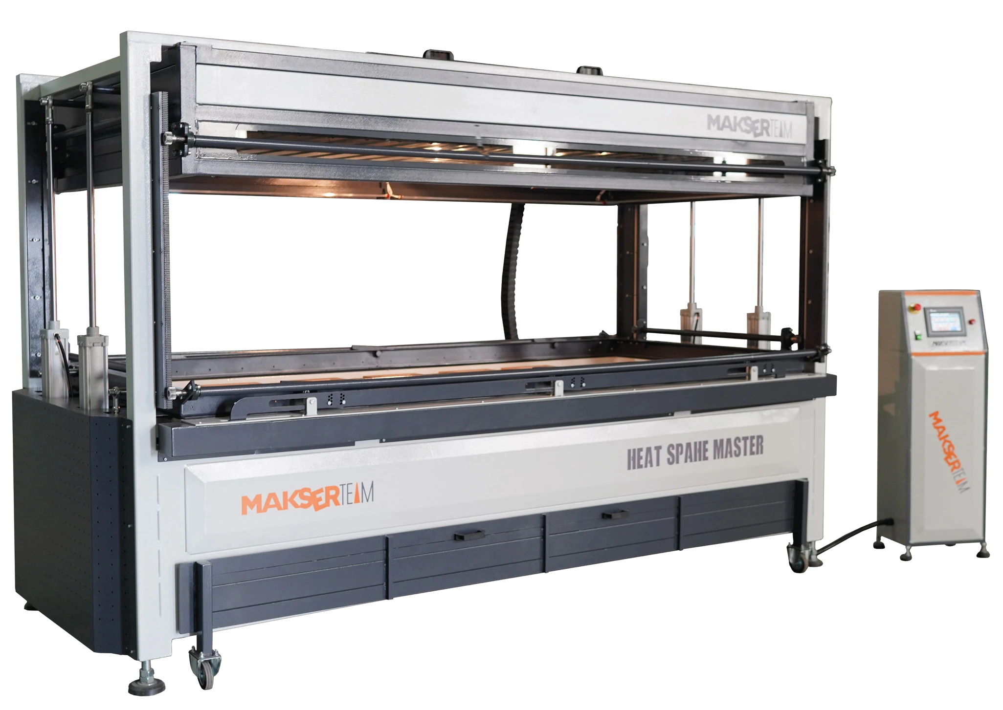 Makser Heat Shape Master presin açık üst ısıtıcısı, alt fırın bölümü ve ayrı operatör paneli